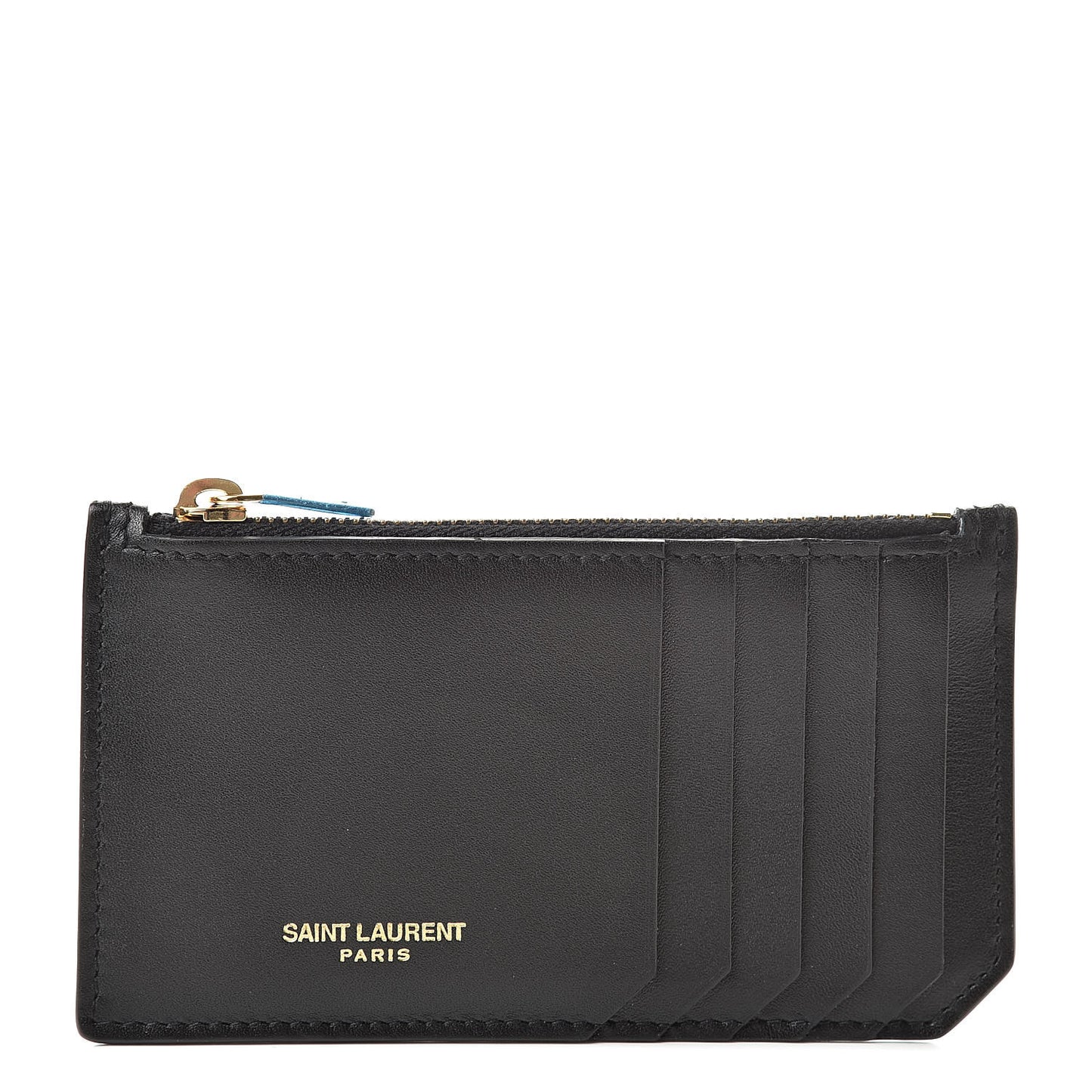 Calfskin 5 Fragments Zip Pouch Card Holder Black