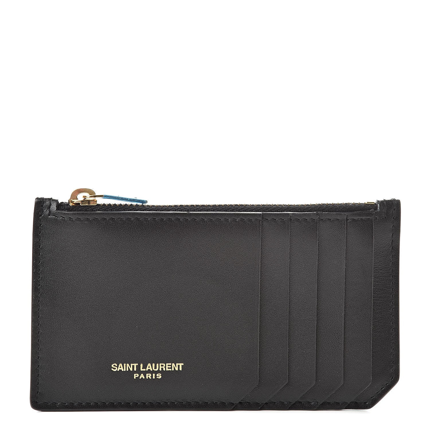 Saint Laurent Calfskin 5 Fragments Zip Pouch Card Holder Black 1 of 8