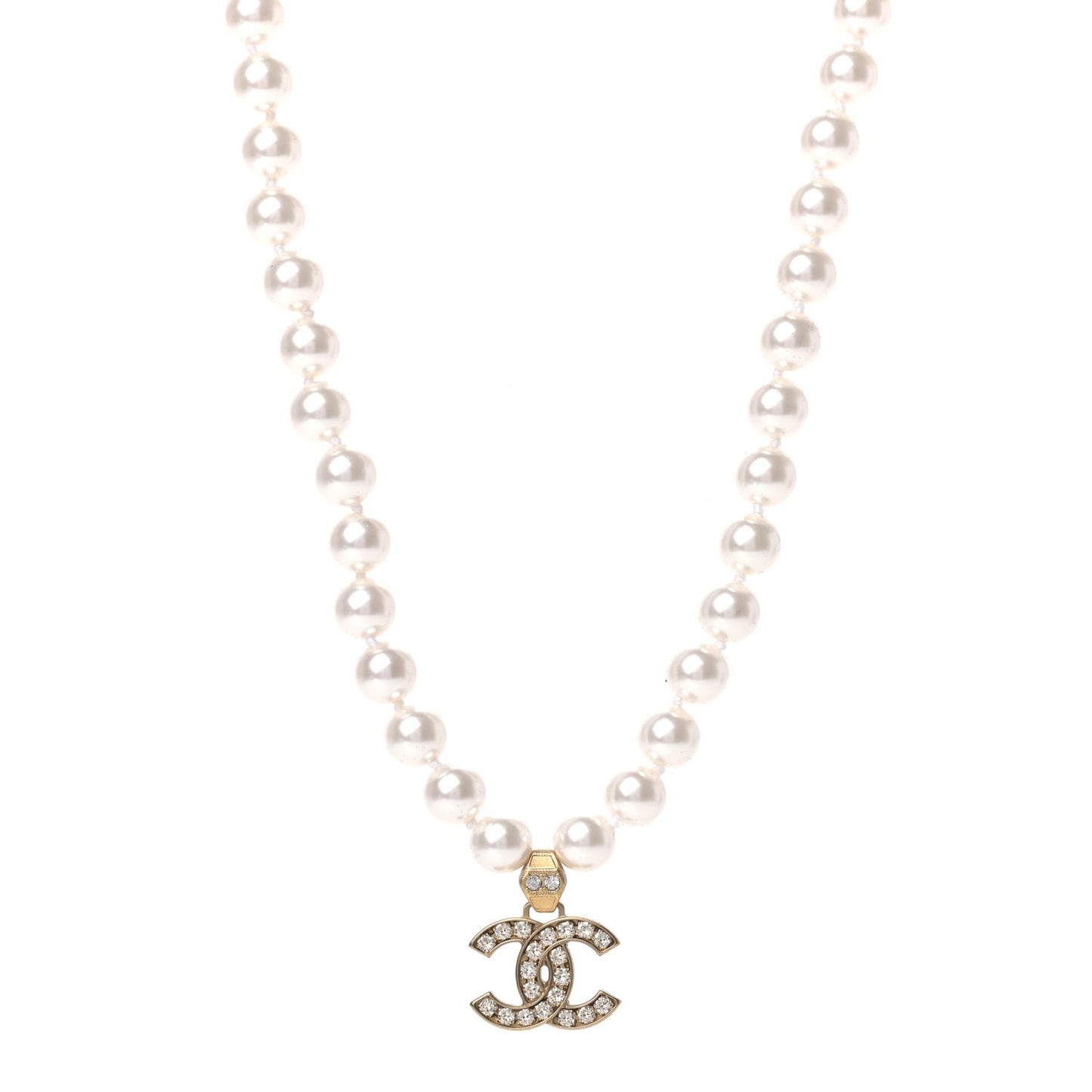 Pearl Crystal CC Short Necklace Gold