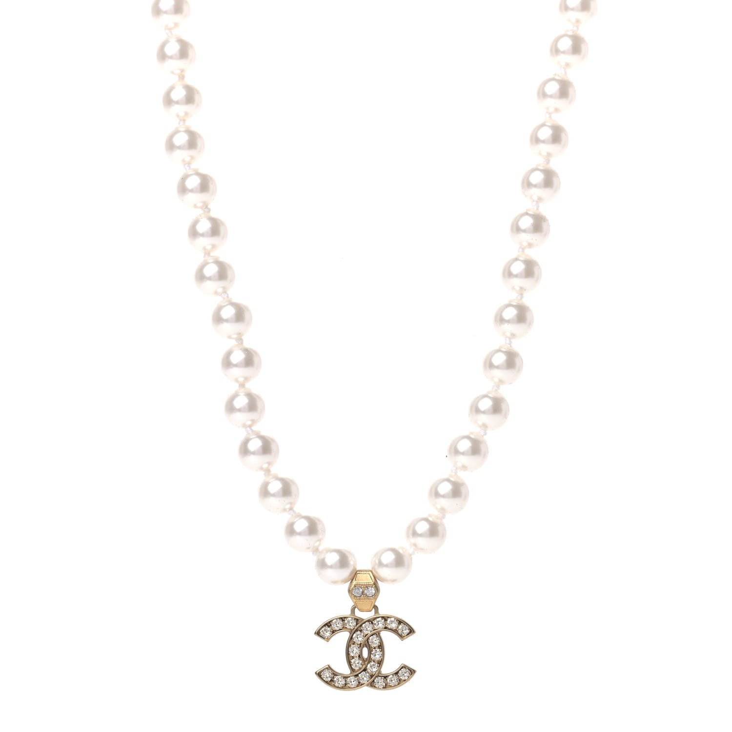 Chanel Pearl Crystal CC Short Necklace Gold 1 of 3