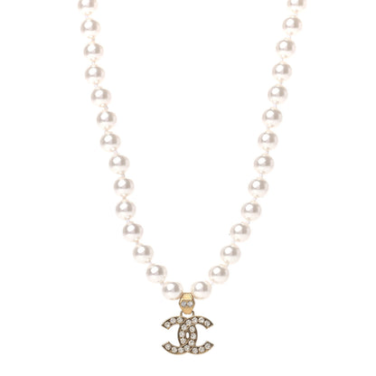 Chanel Pearl Crystal CC Short Necklace Gold 1 of 3