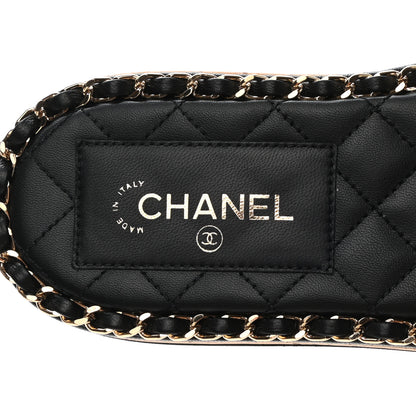 Chanel Lambskin Chain Cork Slide Sandals 36 Black 7 of 9