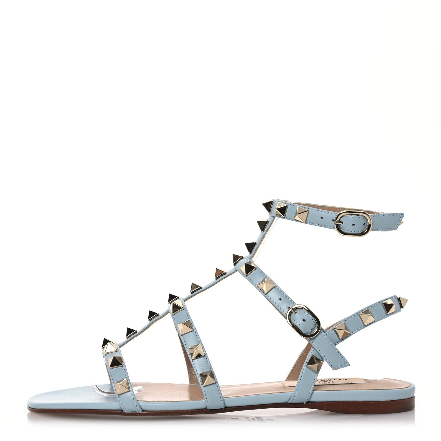 Calfskin Rockstud Gladiator Flat Sandals 36 Angel