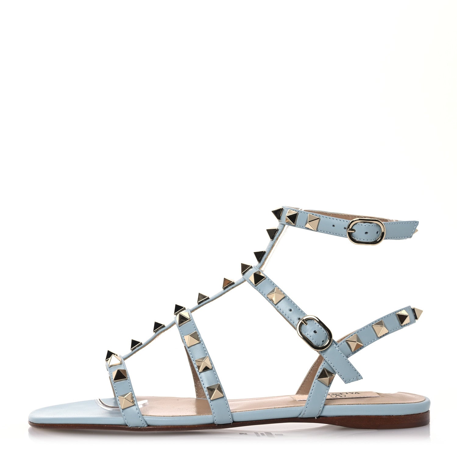 Valentino Garavani Calfskin Rockstud Gladiator Flat Sandals 36 Angel 1 of 11