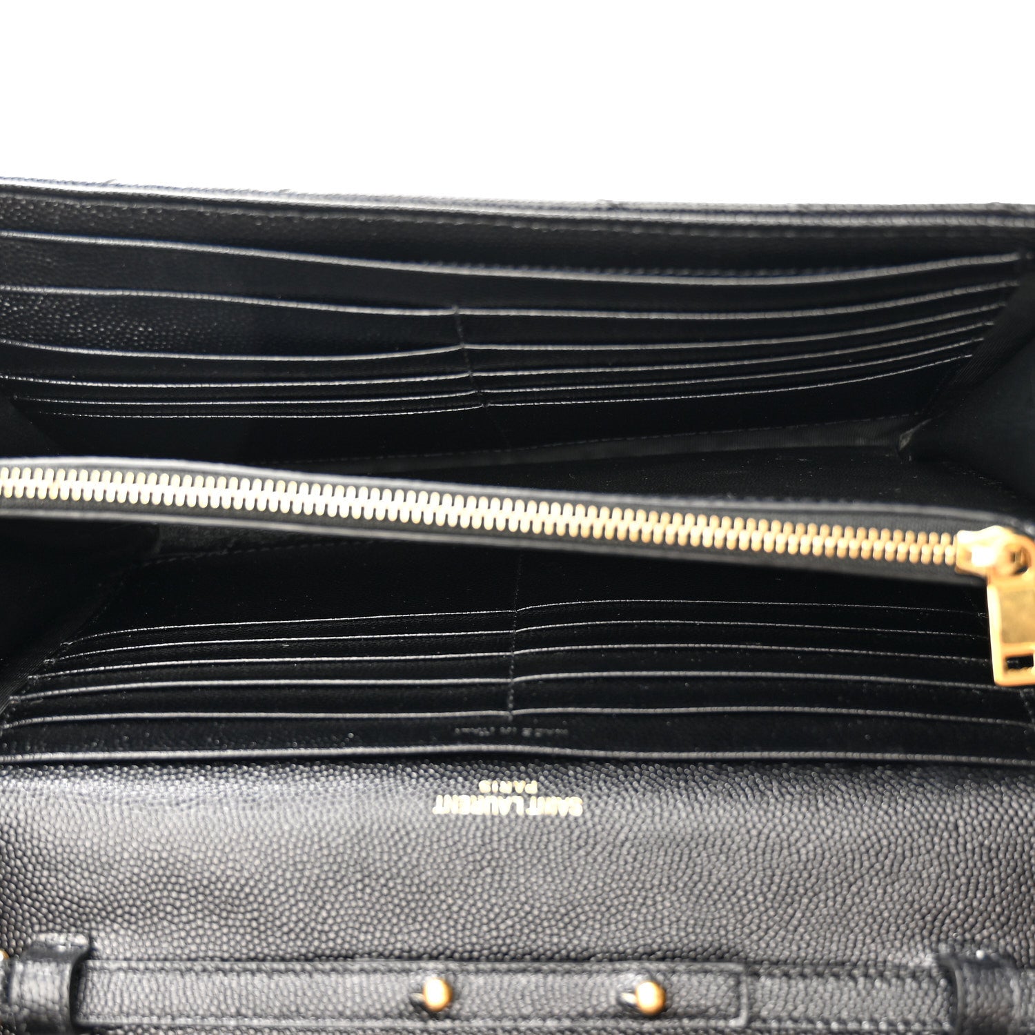 Saint Laurent Grain De Poudre Matelasse Chevron Monogram Chain Wallet Black 6 of 8