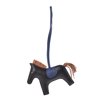 Hermes Milo Lambskin Grigri Rodeo Horse Bag Charm MM Black Bleu Saphir Gold 1 of 4