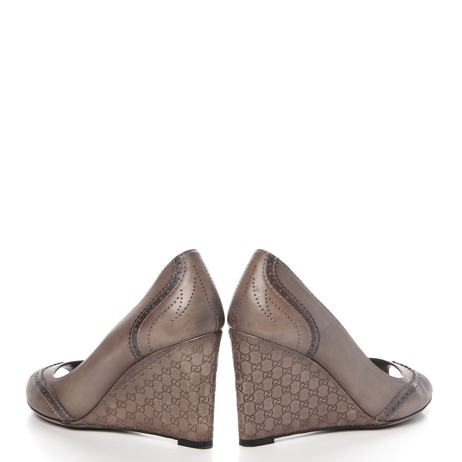 Gucci Saddle Soft Lux Tamponato MIcroguccissima Peep Toe Wedges 38.5 New Fango 6 of 19