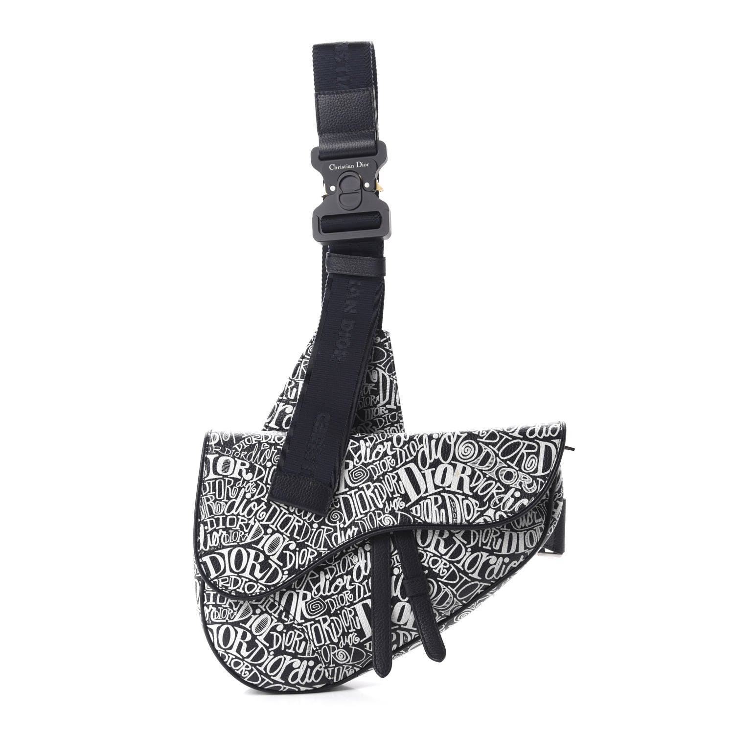 Christian Dior X SHAWN STUSSY Grained Calfskin Printed Mens Saddle Bag Navy Blue 1 of 9