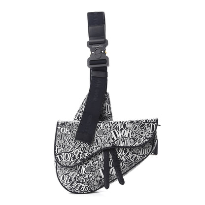 Christian Dior X SHAWN STUSSY Grained Calfskin Printed Mens Saddle Bag Navy Blue 1 of 9