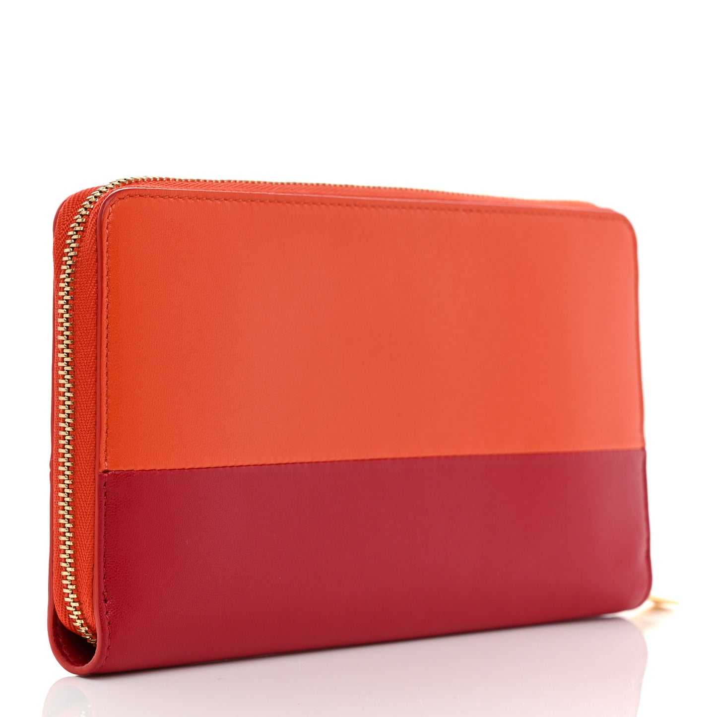 Lambskin Large Zip Around Multifunction Wallet Red Orange