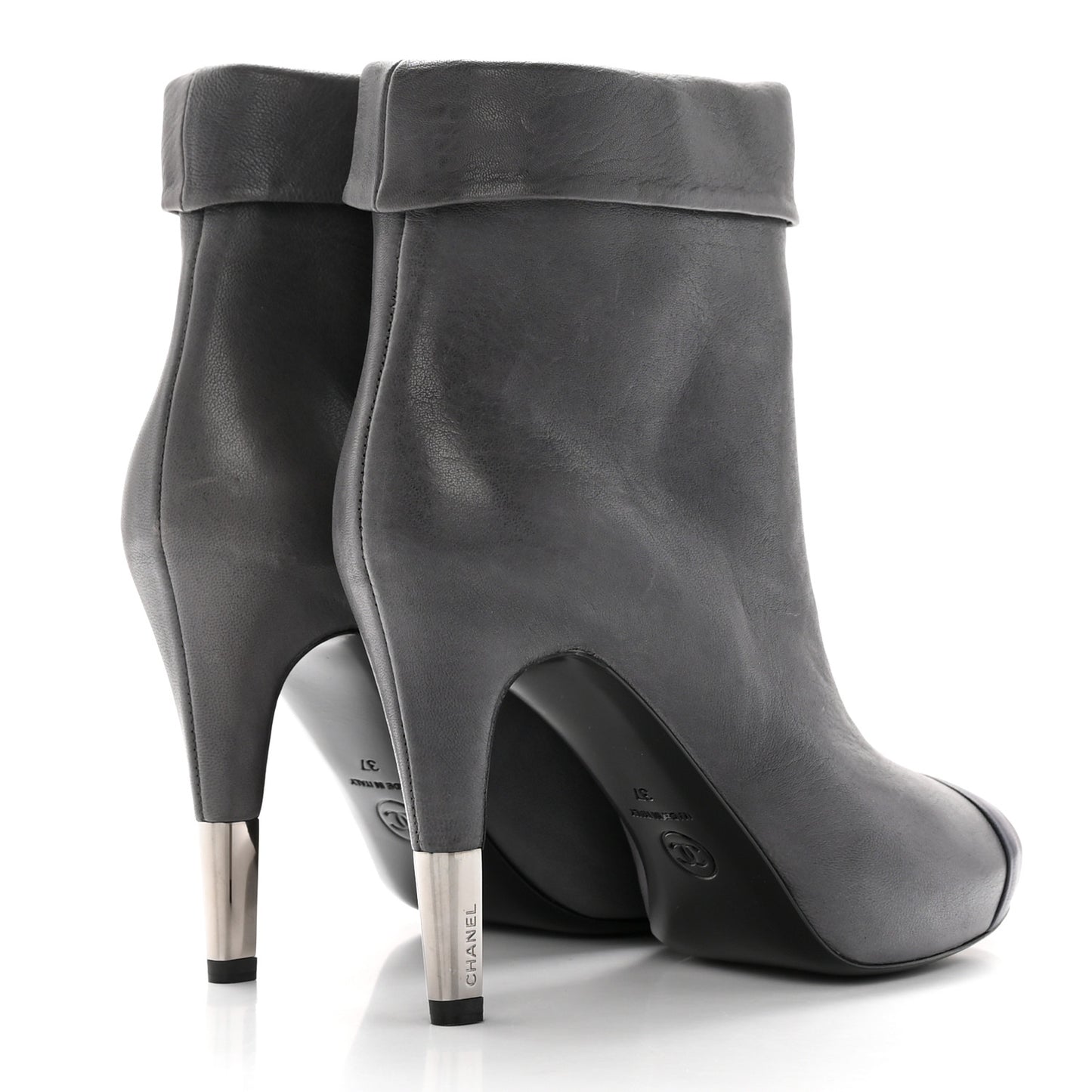 Lambskin CC Cap Toe Ankle Boots 37 Grey Navy Blue