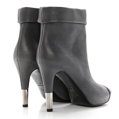 Chanel Lambskin CC Cap Toe Ankle Boots 37 Grey Navy Blue 4 of 16