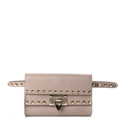 Valentino Garavani Grainy Calfskin Rockstud Double Flap Belt Bag Poudre 1 of 9