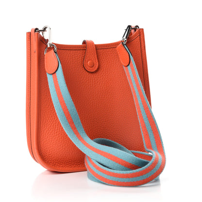 Hermes Taurillon Clemence Amazone Evelyne TPM Orange Poppy Bleu Saint Cyr 3 of 10
