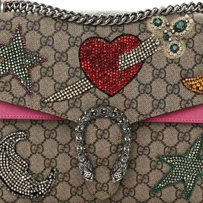Gucci GG Supreme Monogram Suede Pierced Heart Embroidered Medium Dionysus Shoulder Bag Beige Ebony Pink Tropical Flower 8 of 18