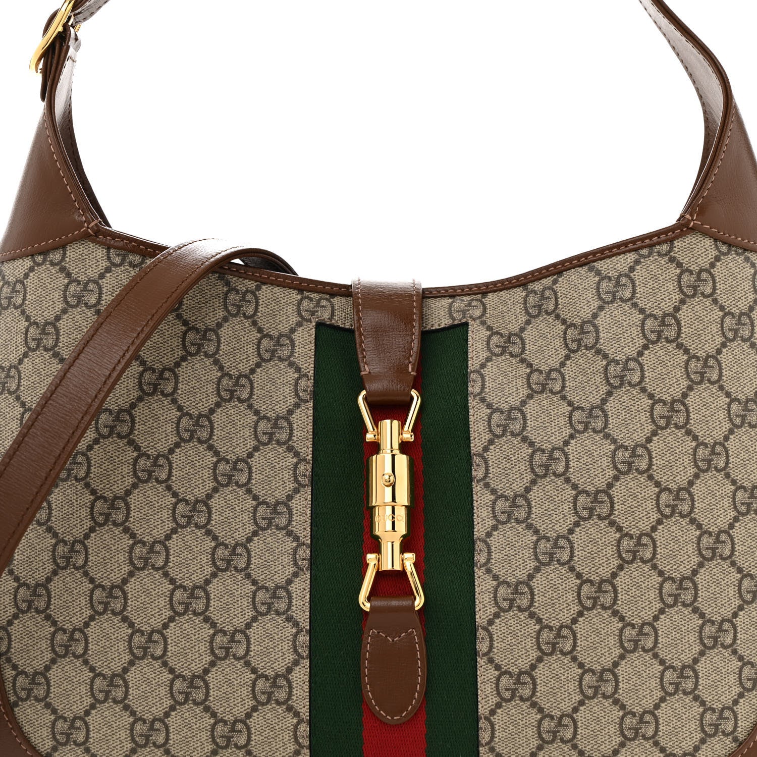 Gucci GG Supreme Monogram Azalea Calfskin Web Medium Jackie 1961 Hobo Beige Ebony Brown Sugar 8 of 11