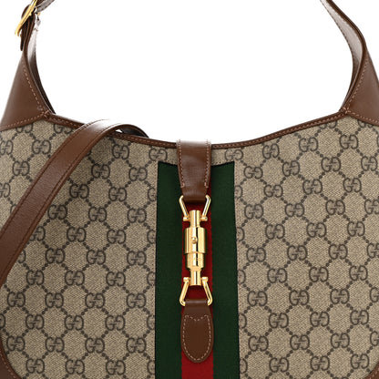 Gucci GG Supreme Monogram Azalea Calfskin Web Medium Jackie 1961 Hobo Beige Ebony Brown Sugar 8 of 11