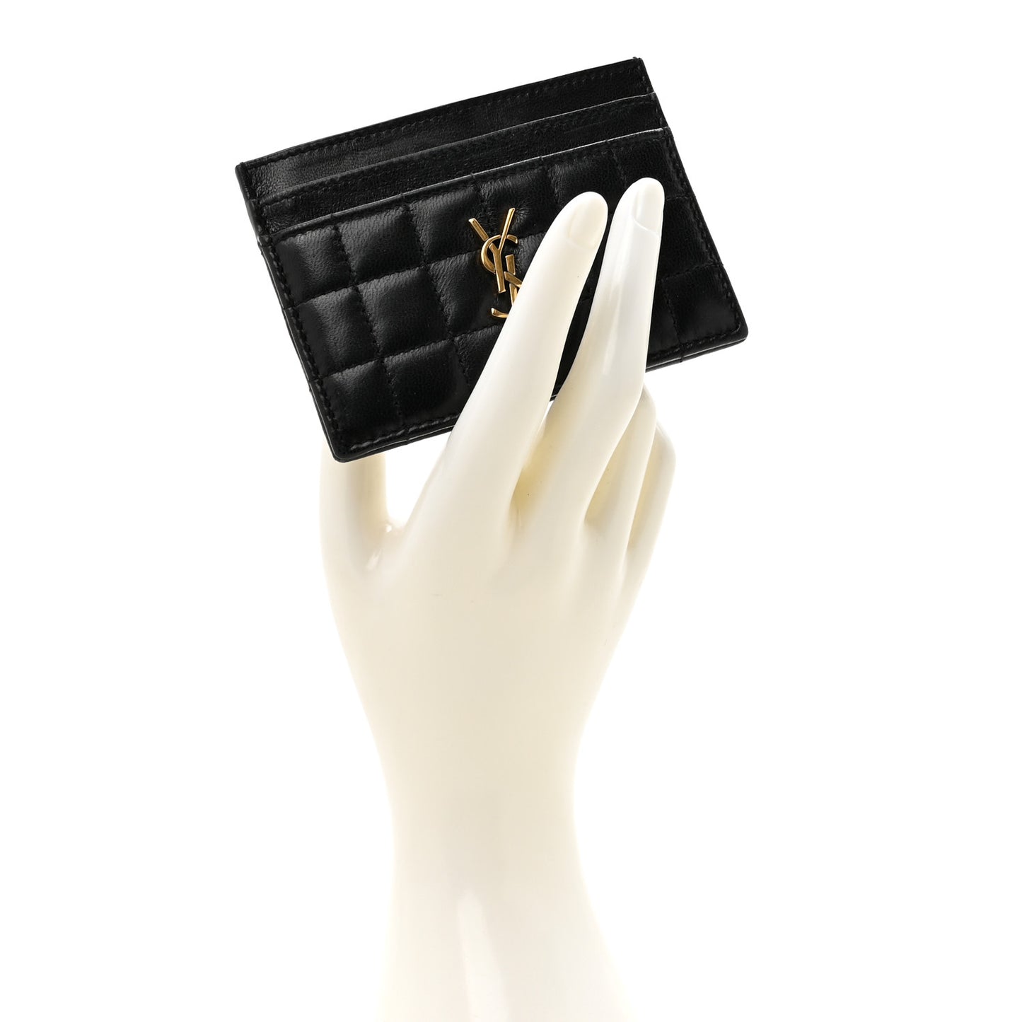 Lambskin Carre Quilted Cassandre Credit Card Case Black