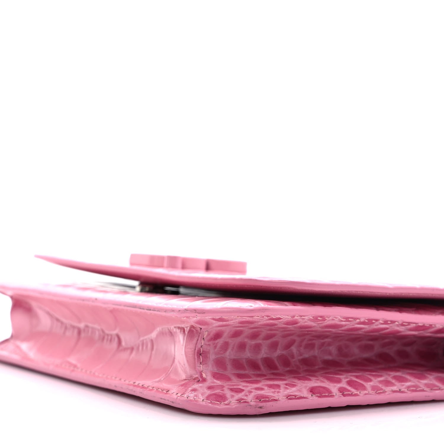 Balenciaga Patent Crocodile Embossed B Wallet On Chain Pink 8 of 9