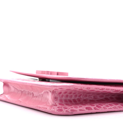 Balenciaga Patent Crocodile Embossed B Wallet On Chain Pink 8 of 9
