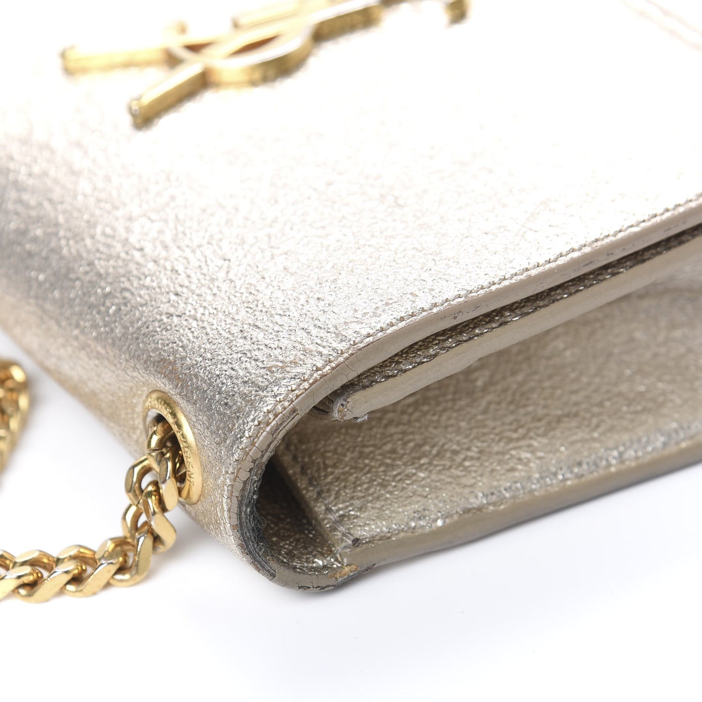 Metallic Calfskin Small Classic Monogram Kate Satchel Pale Gold