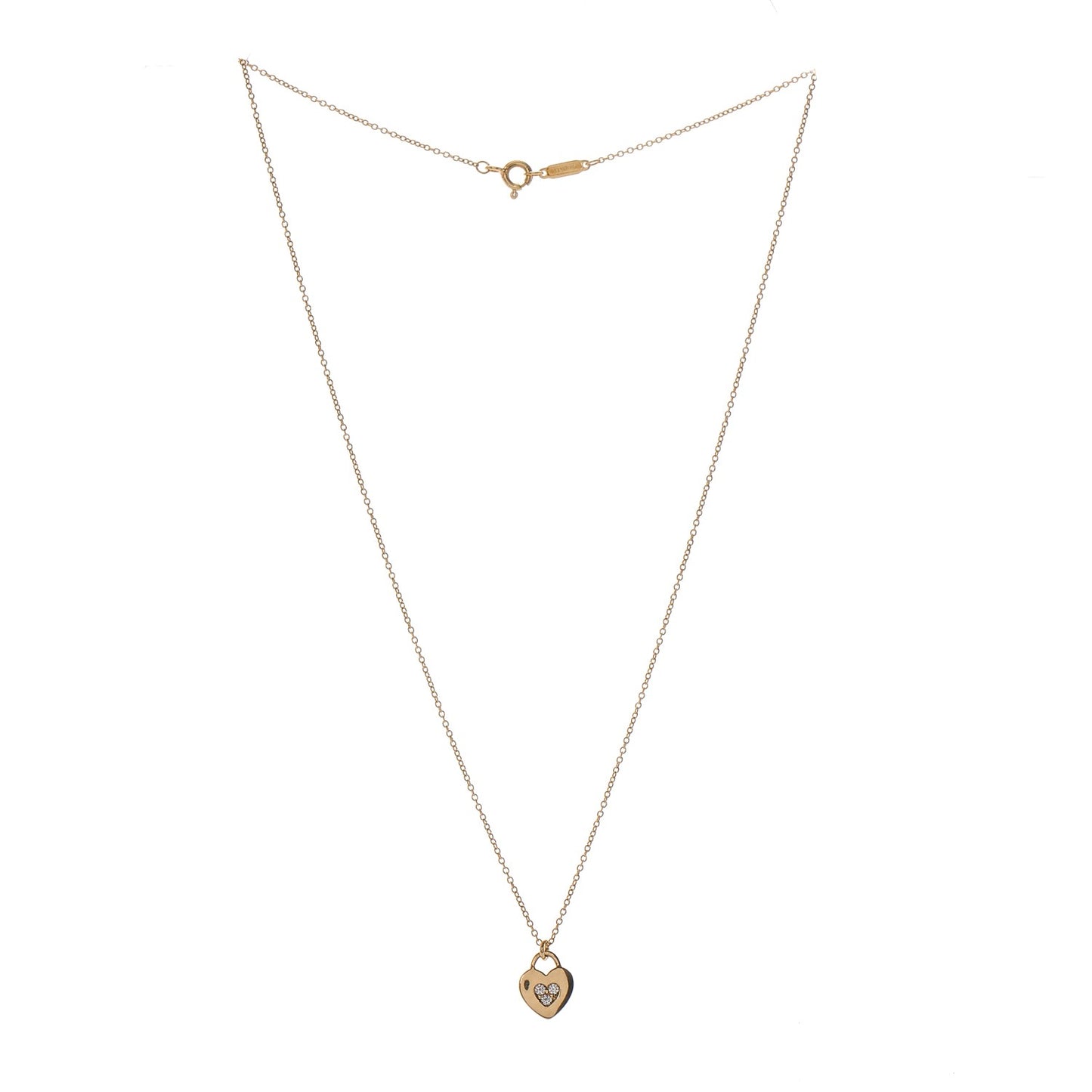 18K Yellow Gold Diamond Mini Heart Lock Pendant Necklace