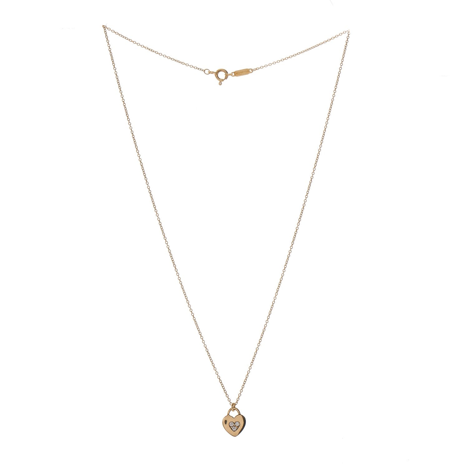 Tiffany 18K Yellow Gold Diamond Mini Heart Lock Pendant Necklace 3 of 5