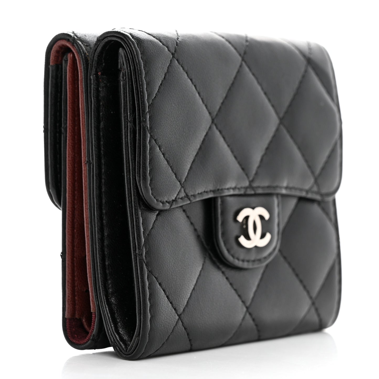 Lambskin Quilted Double Sided Wallet Black