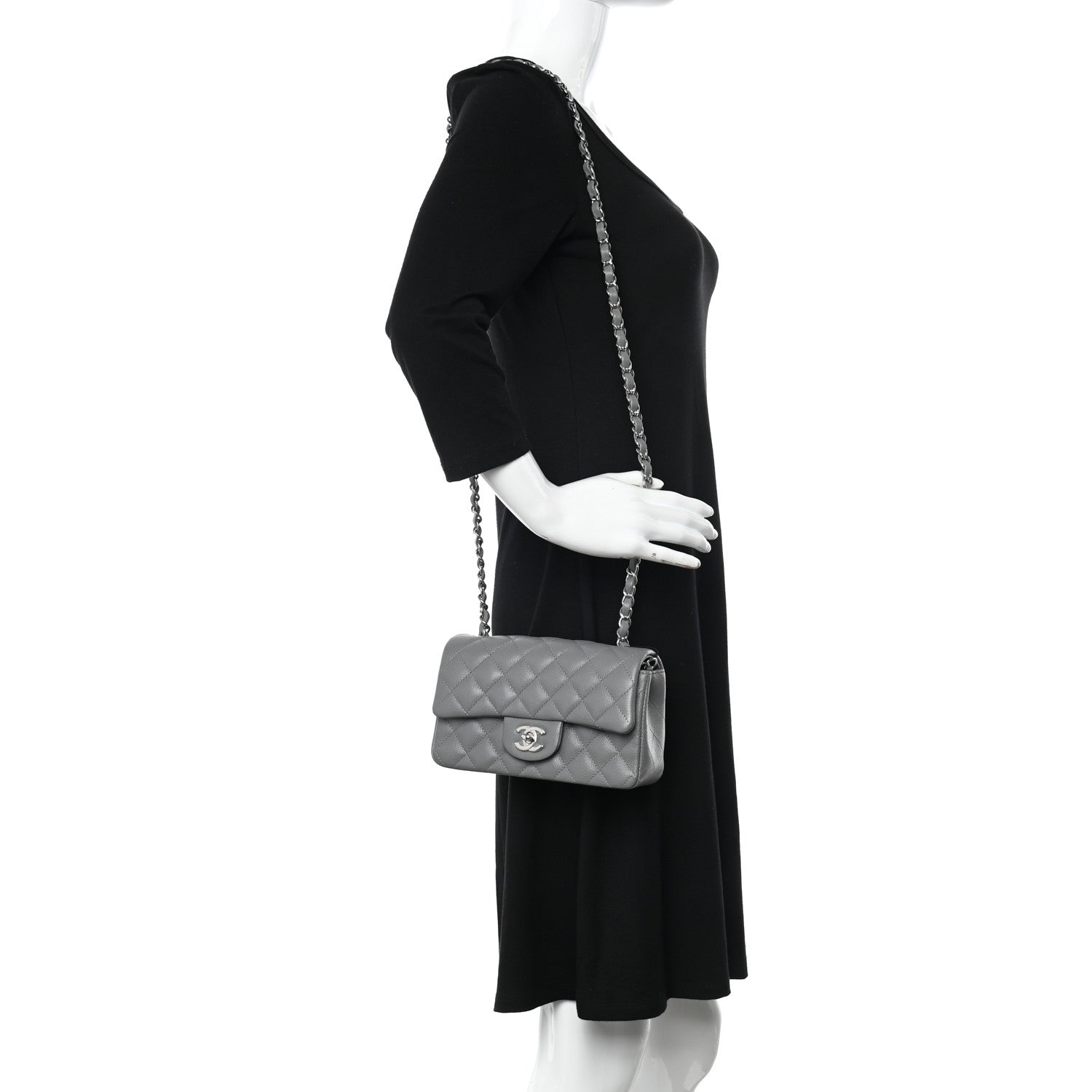 Chanel Caviar Quilted Mini Rectangular Flap Grey 2 of 13