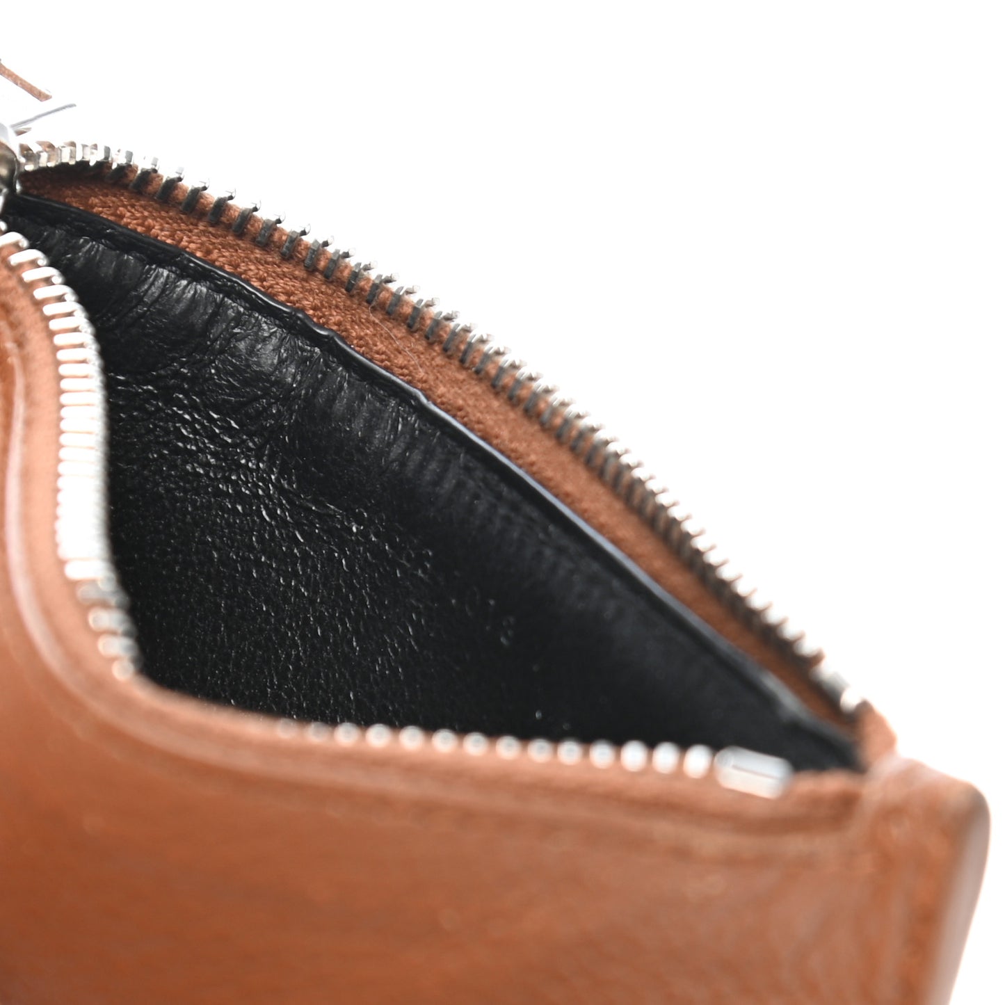 Grained Calfskin 5 Fragments Zip Pouch Card Holder Brown Gold