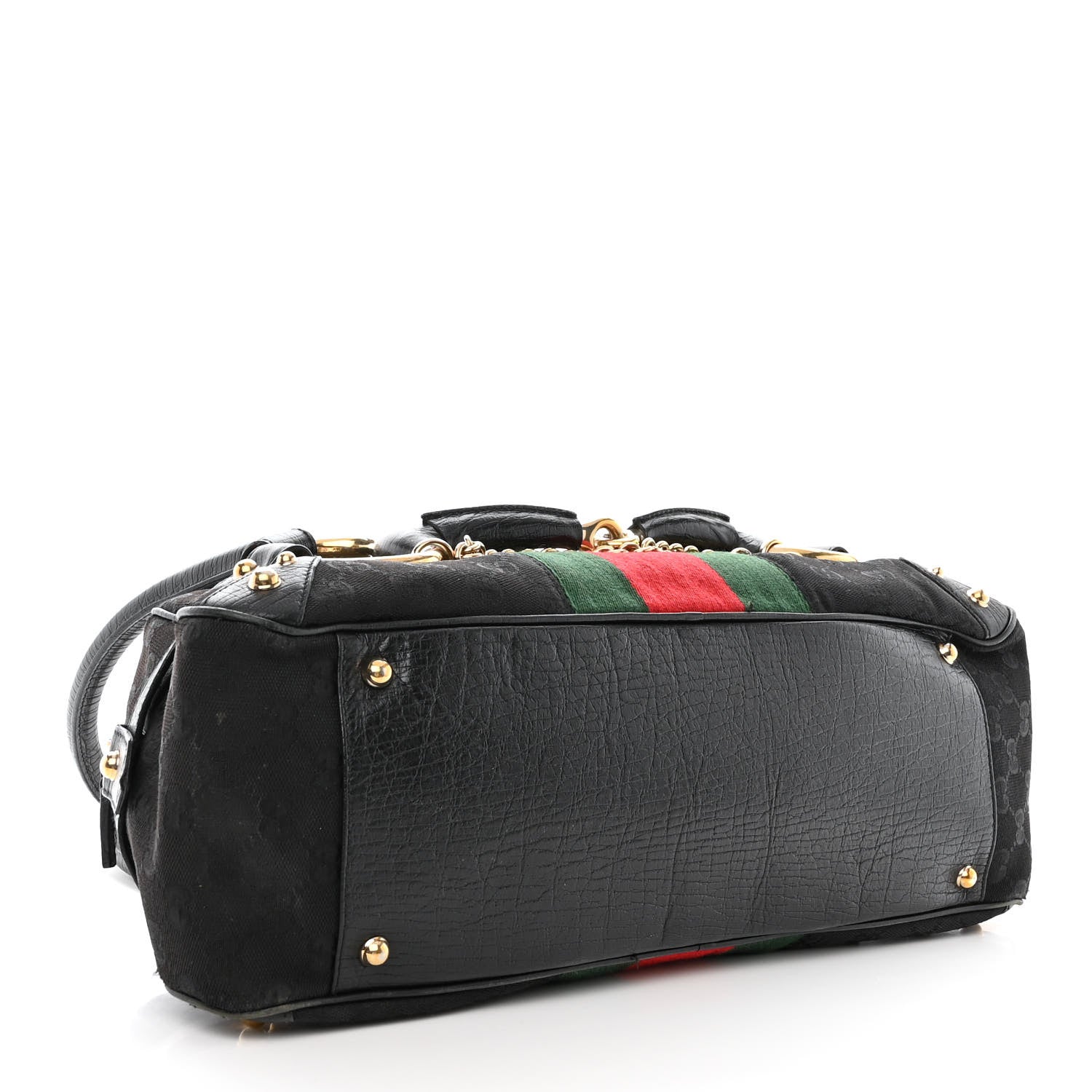 Gucci Monogram Web Large Horsebit Satchel Chain Black 4 of 13