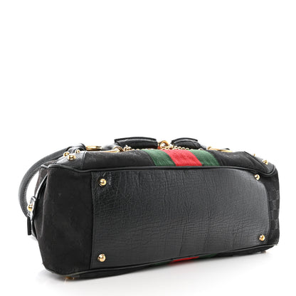 Gucci Monogram Web Large Horsebit Satchel Chain Black 4 of 13