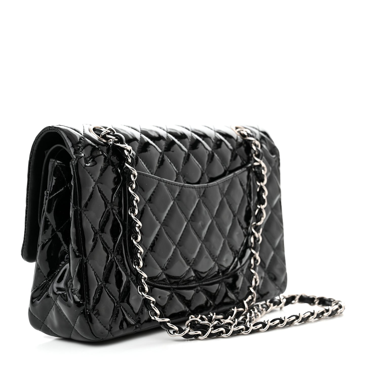 Patent Quilted Medium Double Flap Black