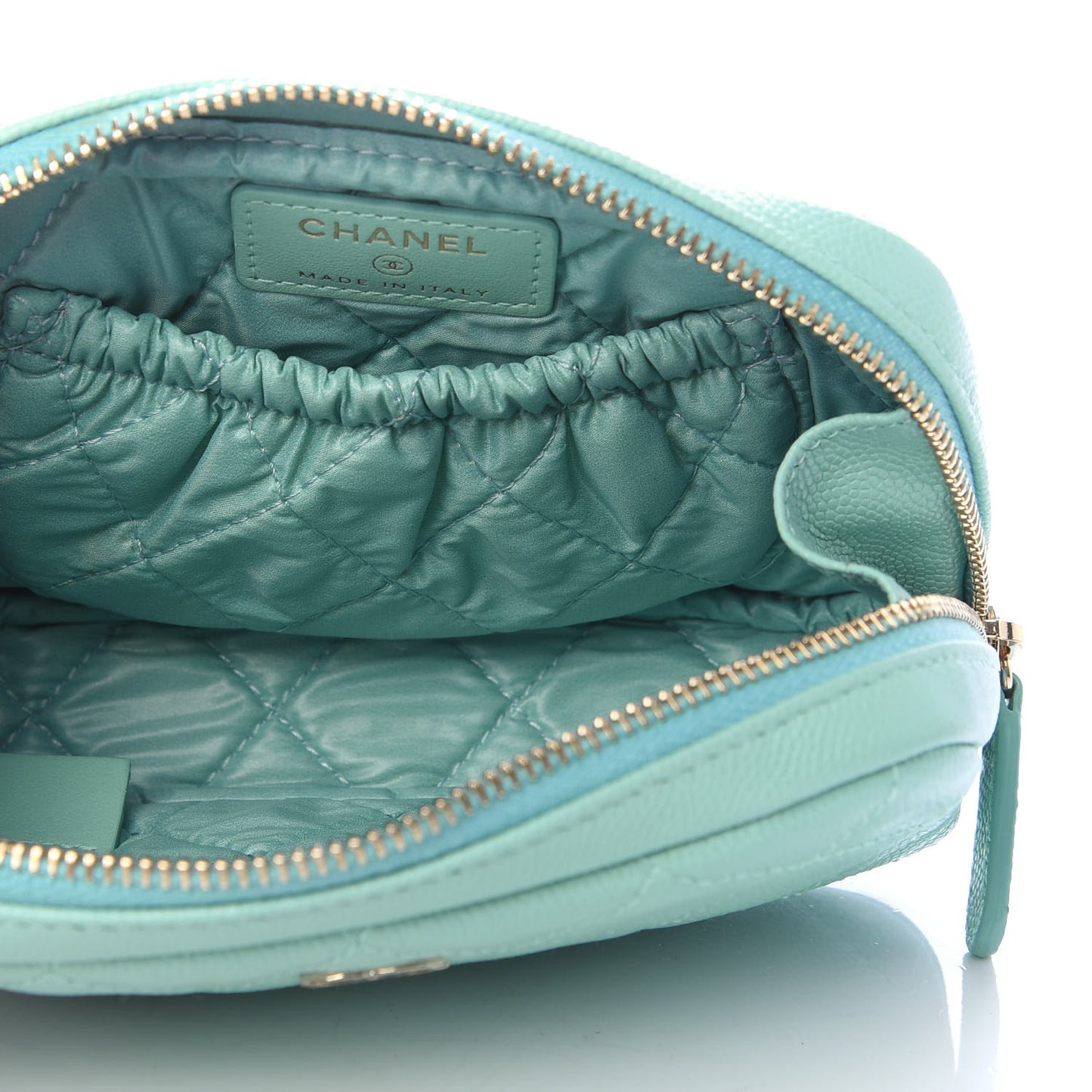Caviar Quilted Small Curvy Pouch Cosmetic Case Light Blue