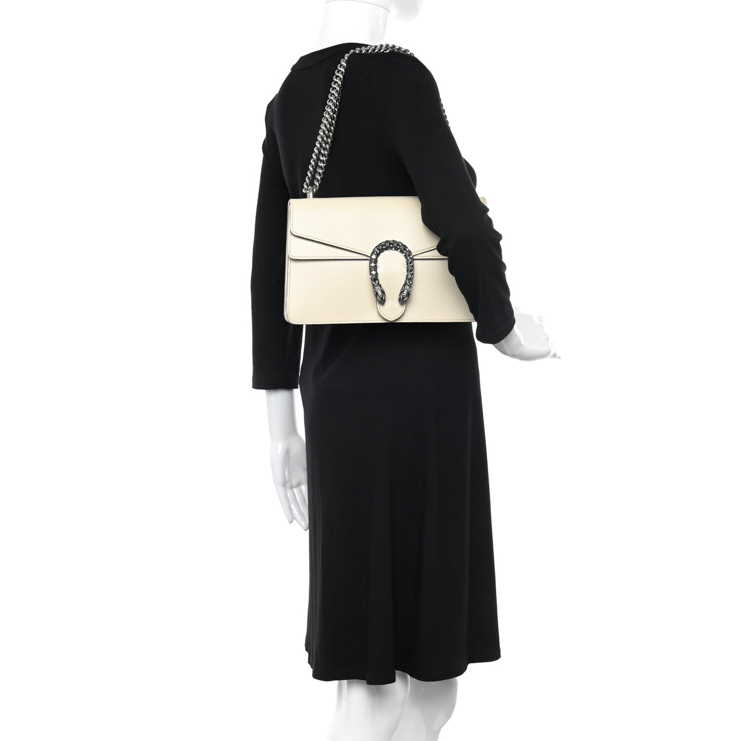 Textured Calfskin Crystal Small Dionysus Shoulder Bag Mystic White
