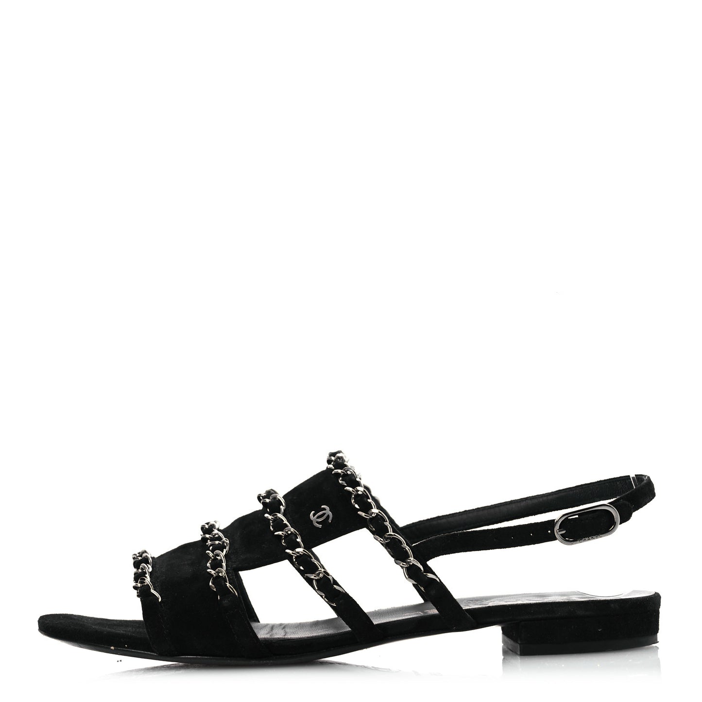 Suede Chain Flat Sandals 36.5 Black