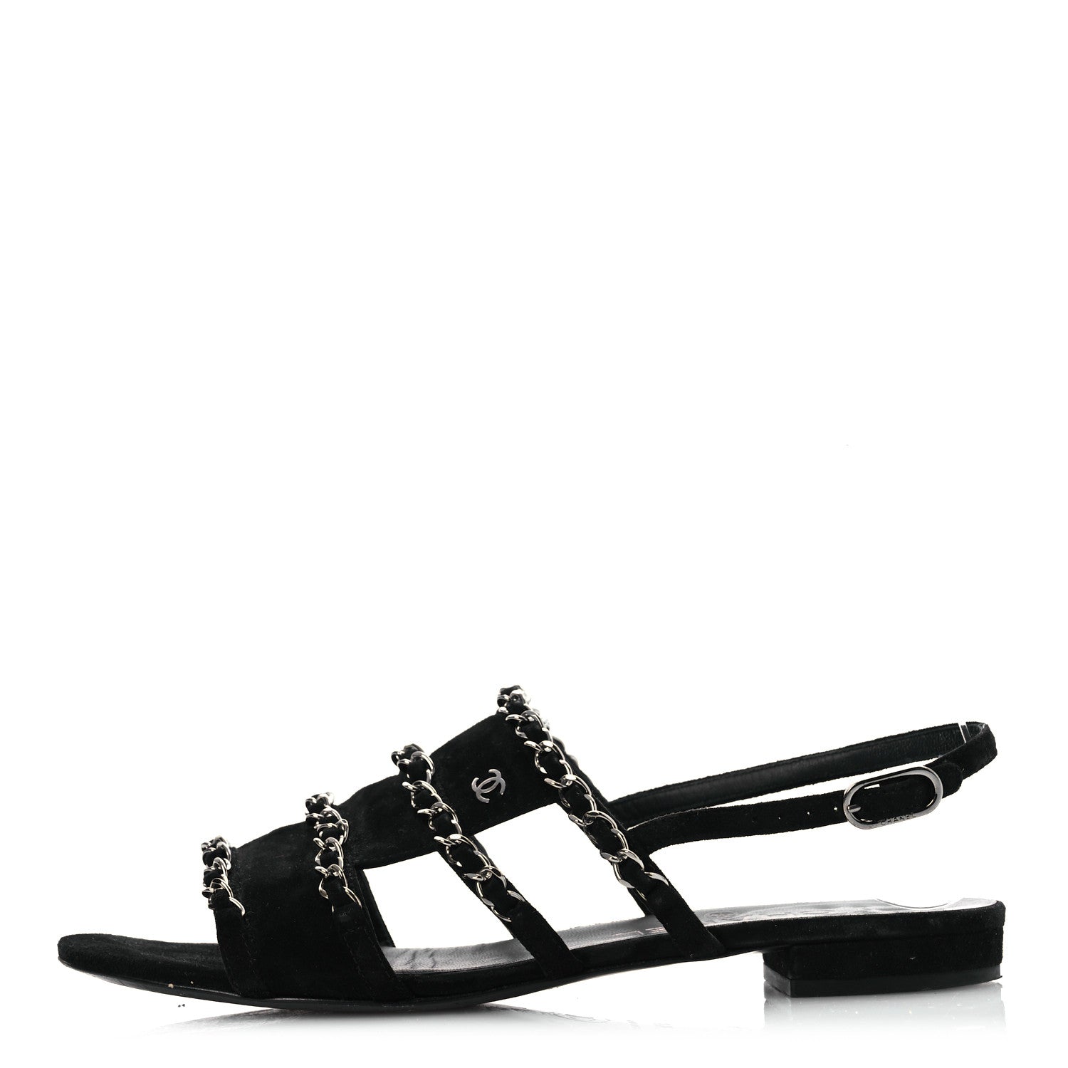 Chanel Suede Chain Flat Sandals 36.5 Black 1 of 11