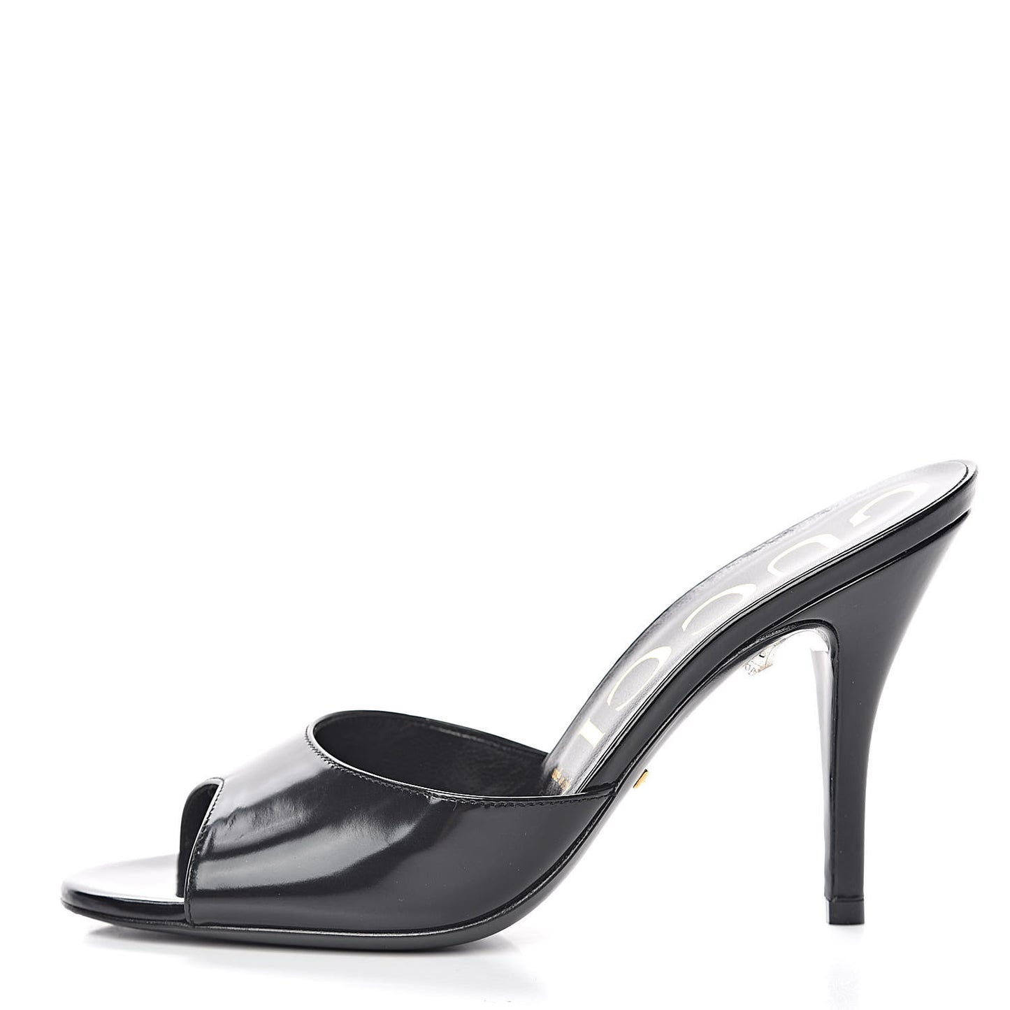 Polished Calfskin Scarlet Mid Heel Slide Sandals 37 Black