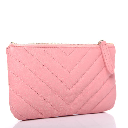 Chanel Flat Caviar Chevron Quilted Small Cosmetic Case Pink 3 of 7