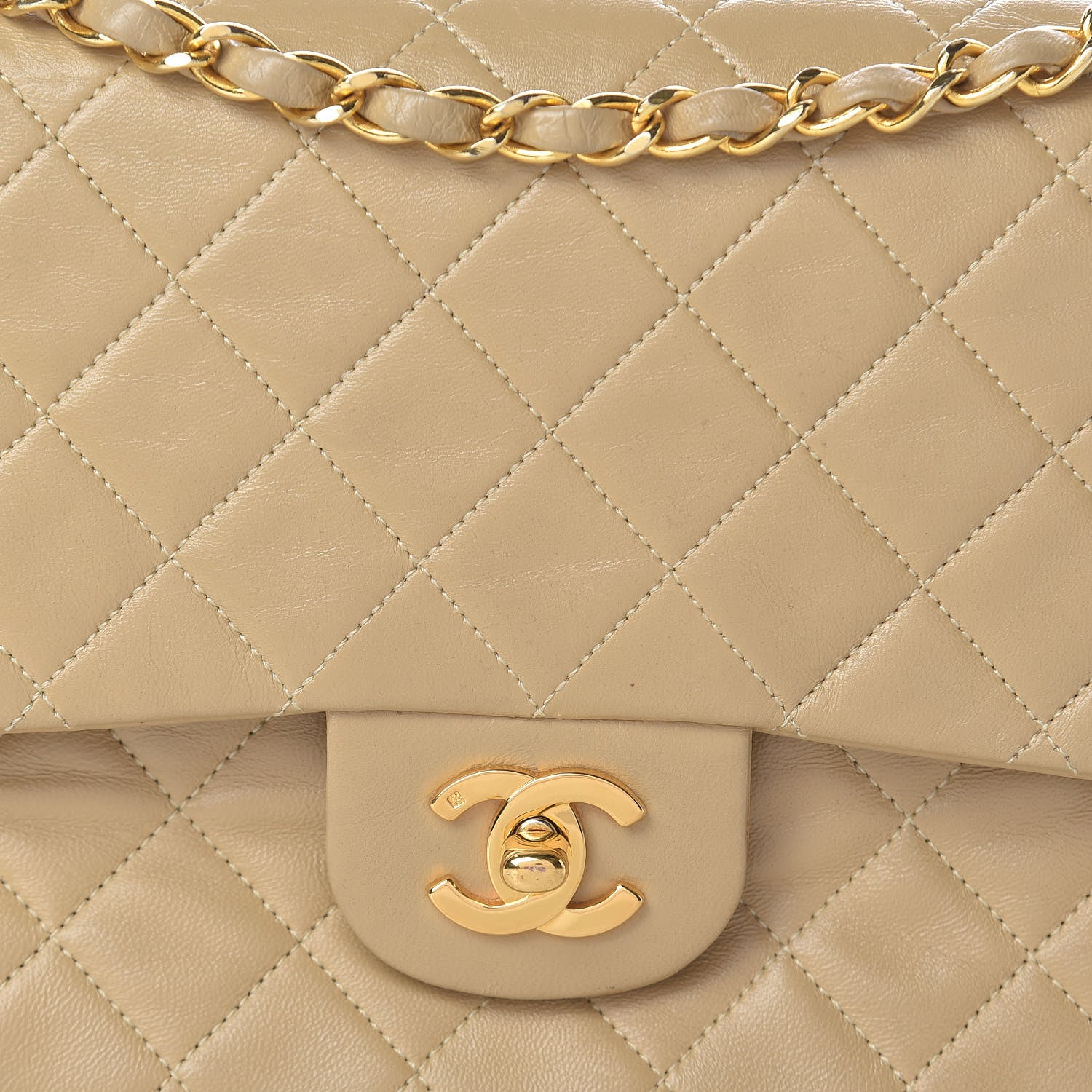 Chanel Lambskin Quilted Medium Double Flap Beige 9 of 23
