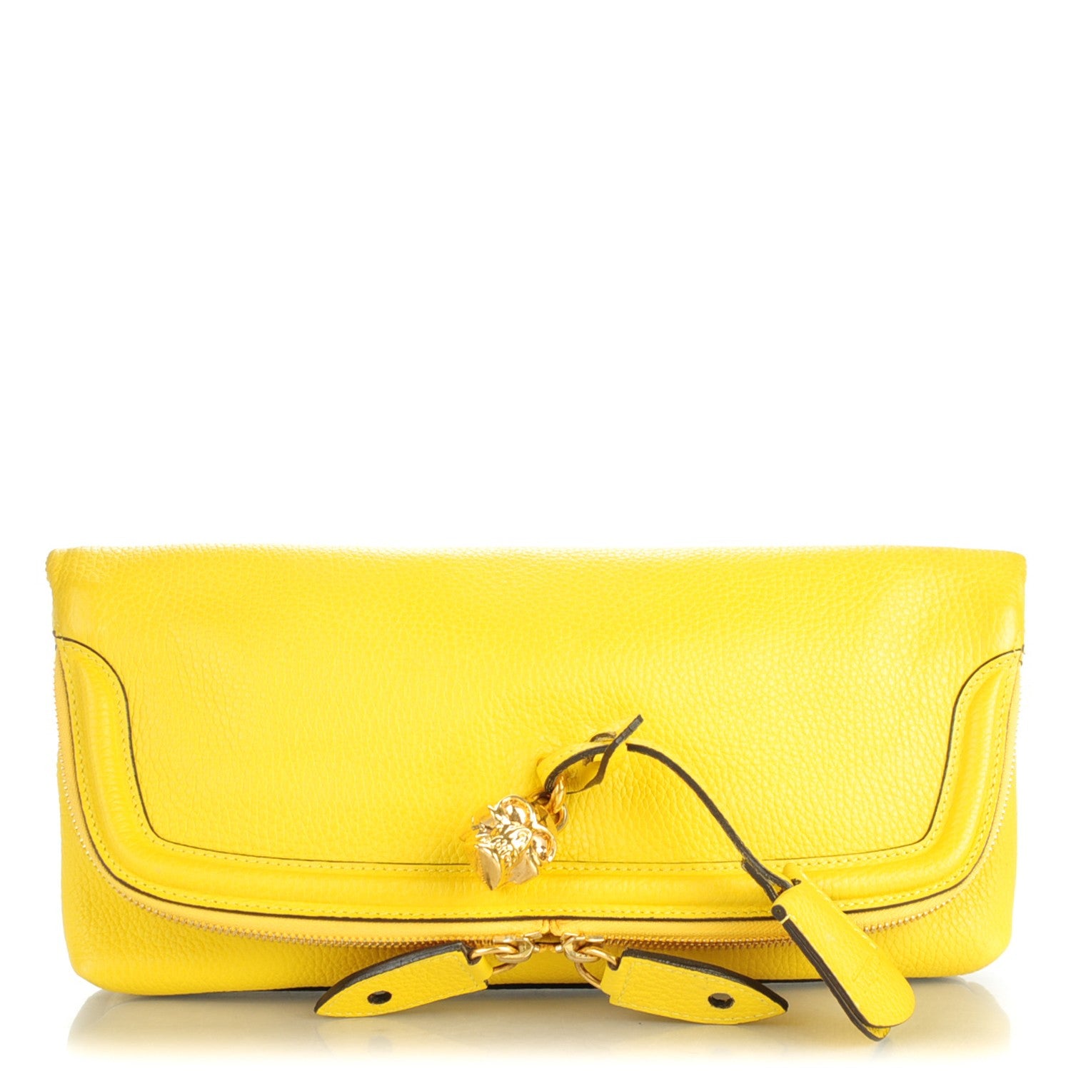 Alexander McQueen Grainy Calfskin Padlock Skull Clutch Yellow 1 of 7