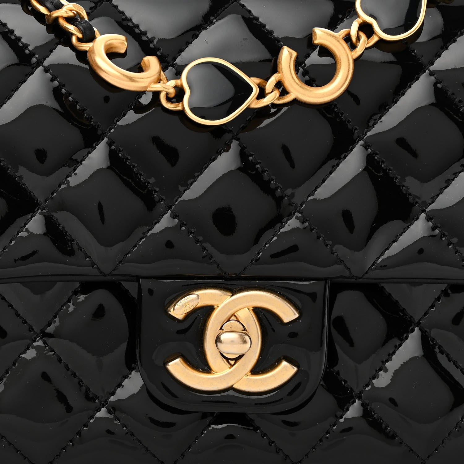 Chanel Patent Enamel Quilted Small Coco Hearts Square Flap Black 8 of 11