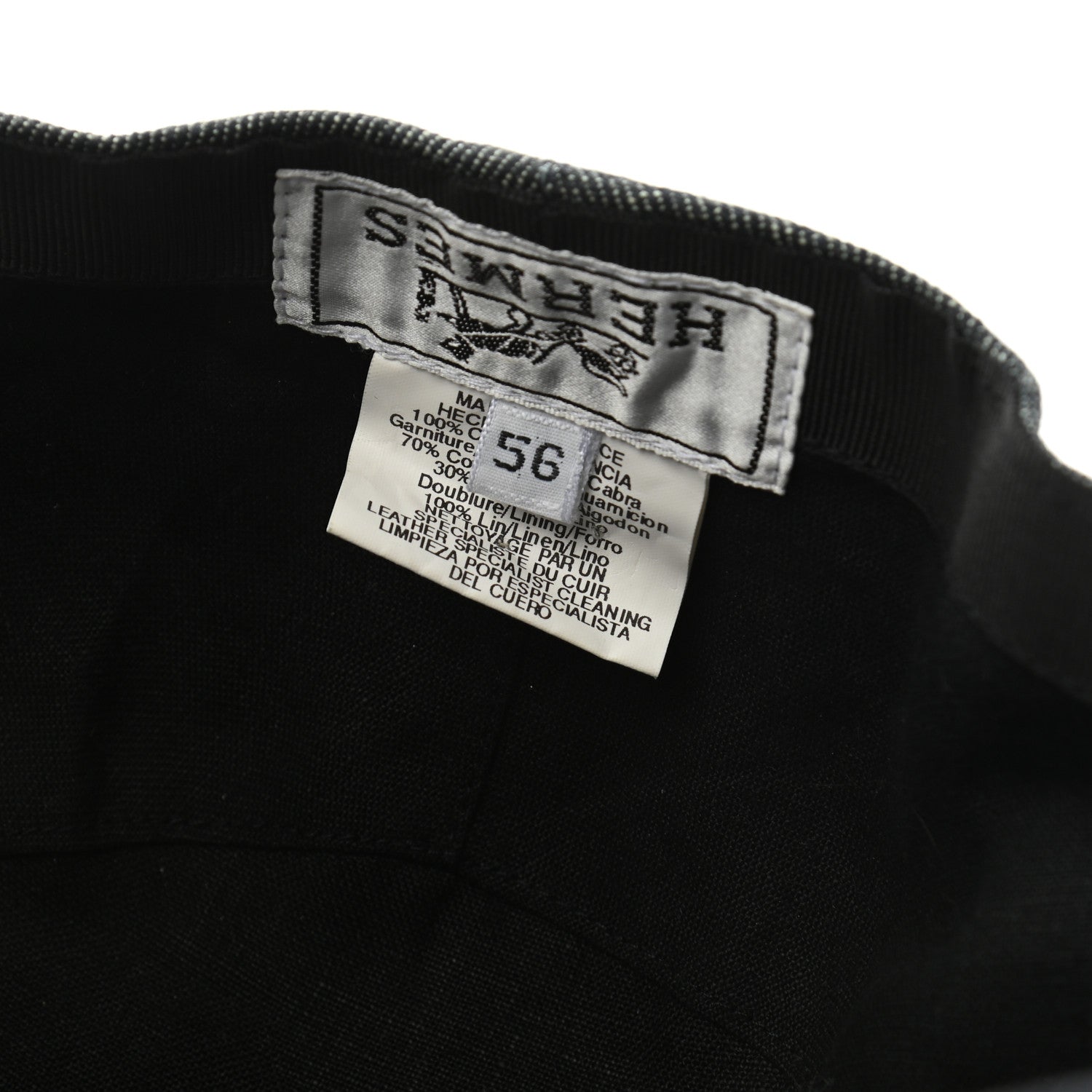 Hermes Goatskin Cotton Linen Cap 56 Black 8 of 8