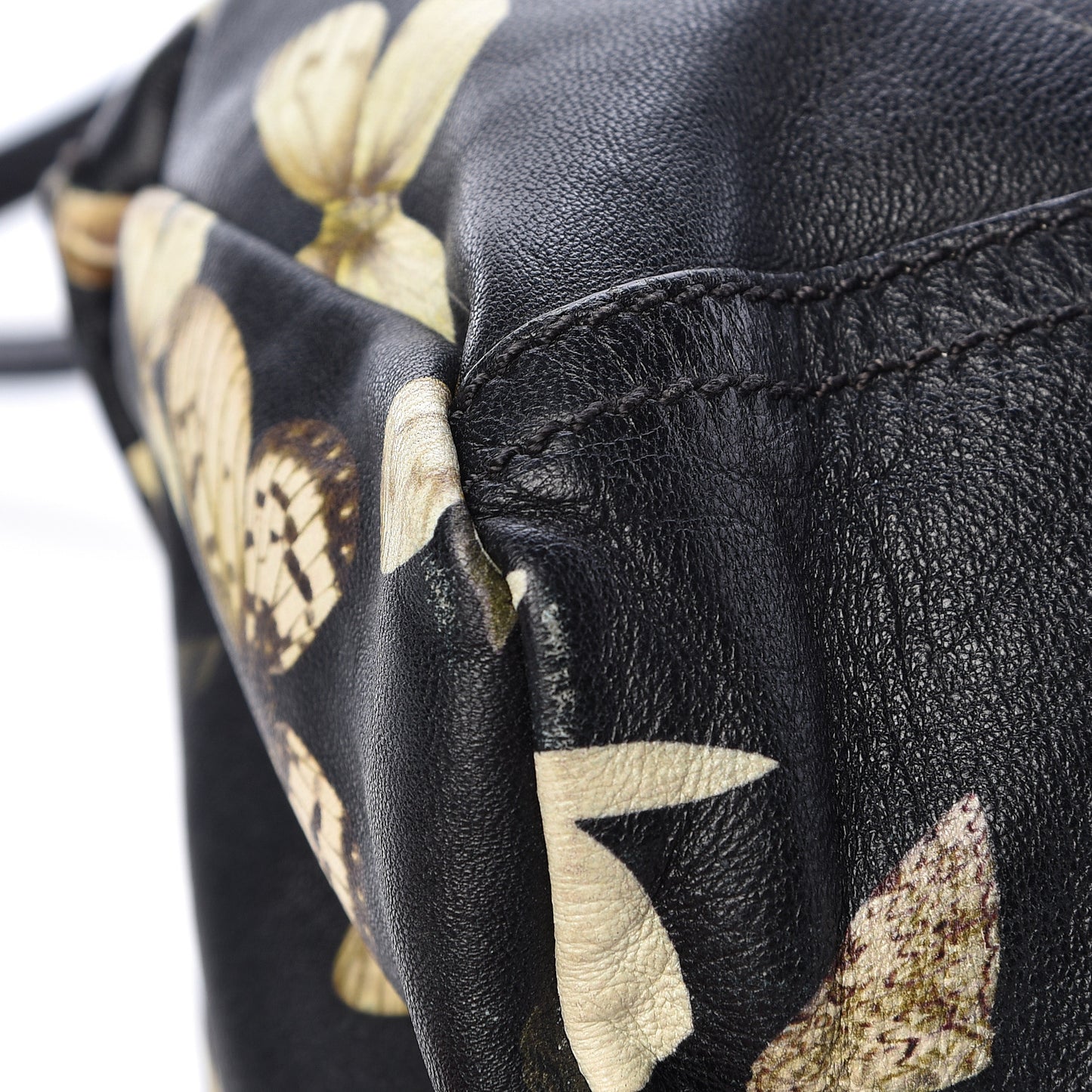 Lambskin Magnolia and Moth Print Mini Pandora Black