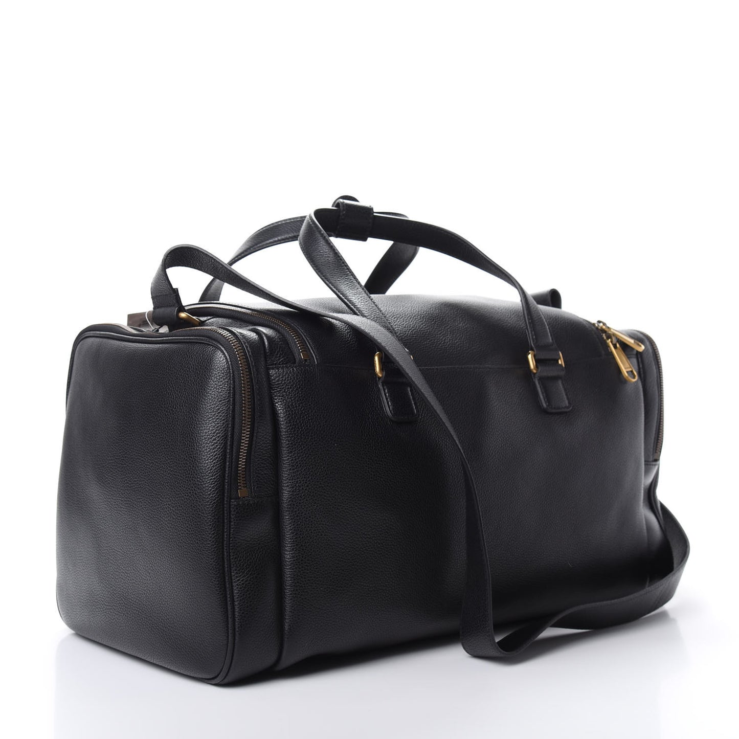 Grained Calfskin Logo Duffle Bag Black