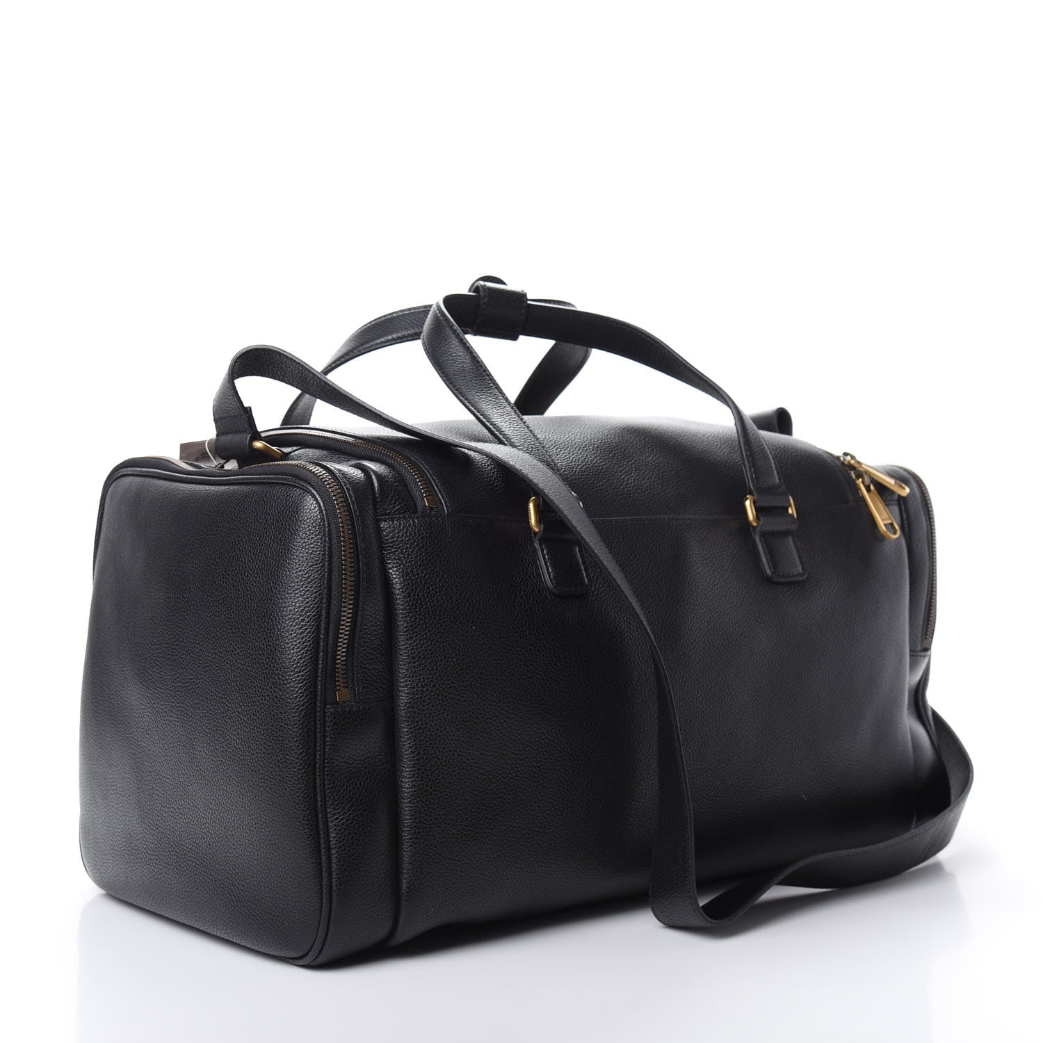 Gucci Grained Calfskin Logo Duffle Bag Black 2 of 11