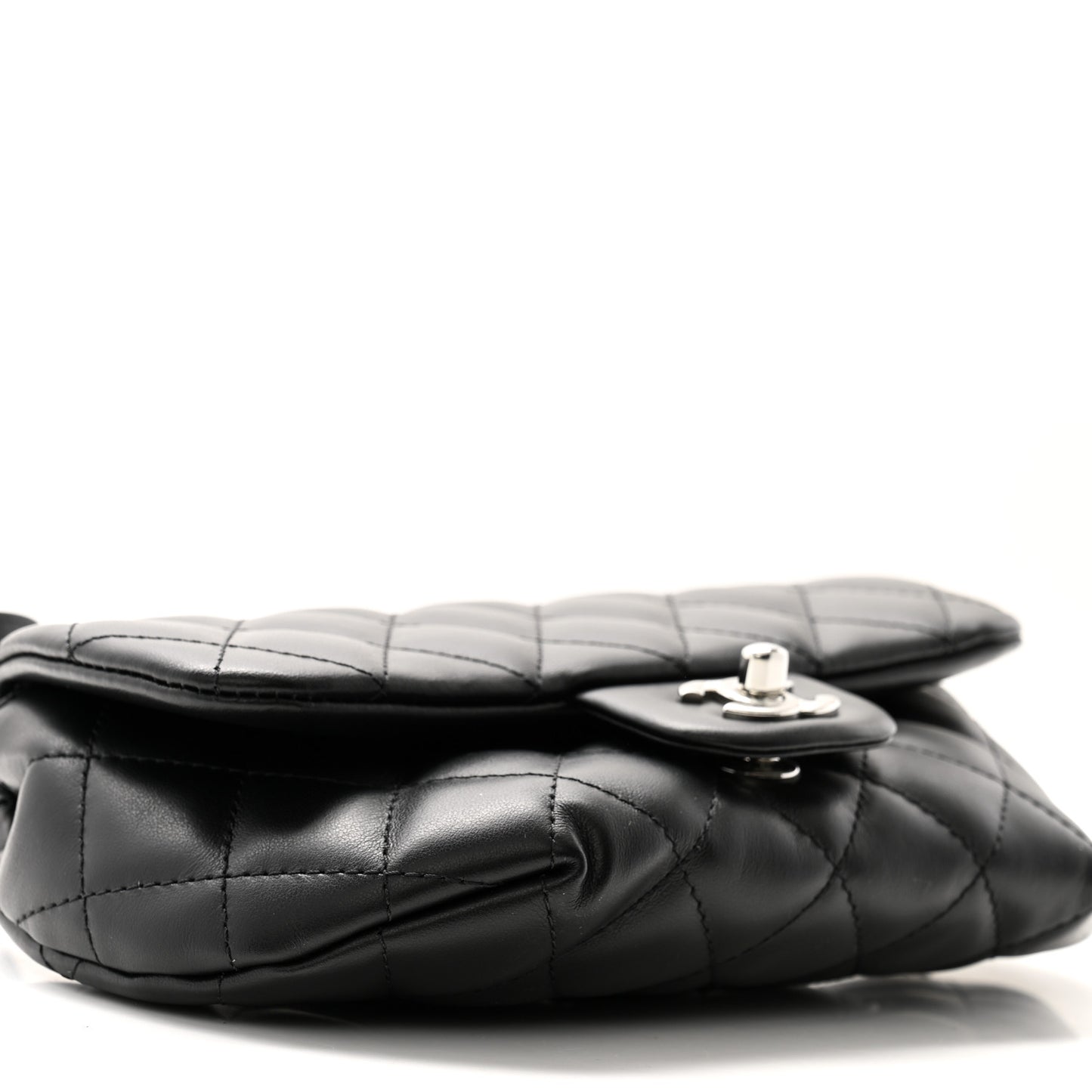 Calfskin Quilted CC Uniform Flap Belt Bag Black