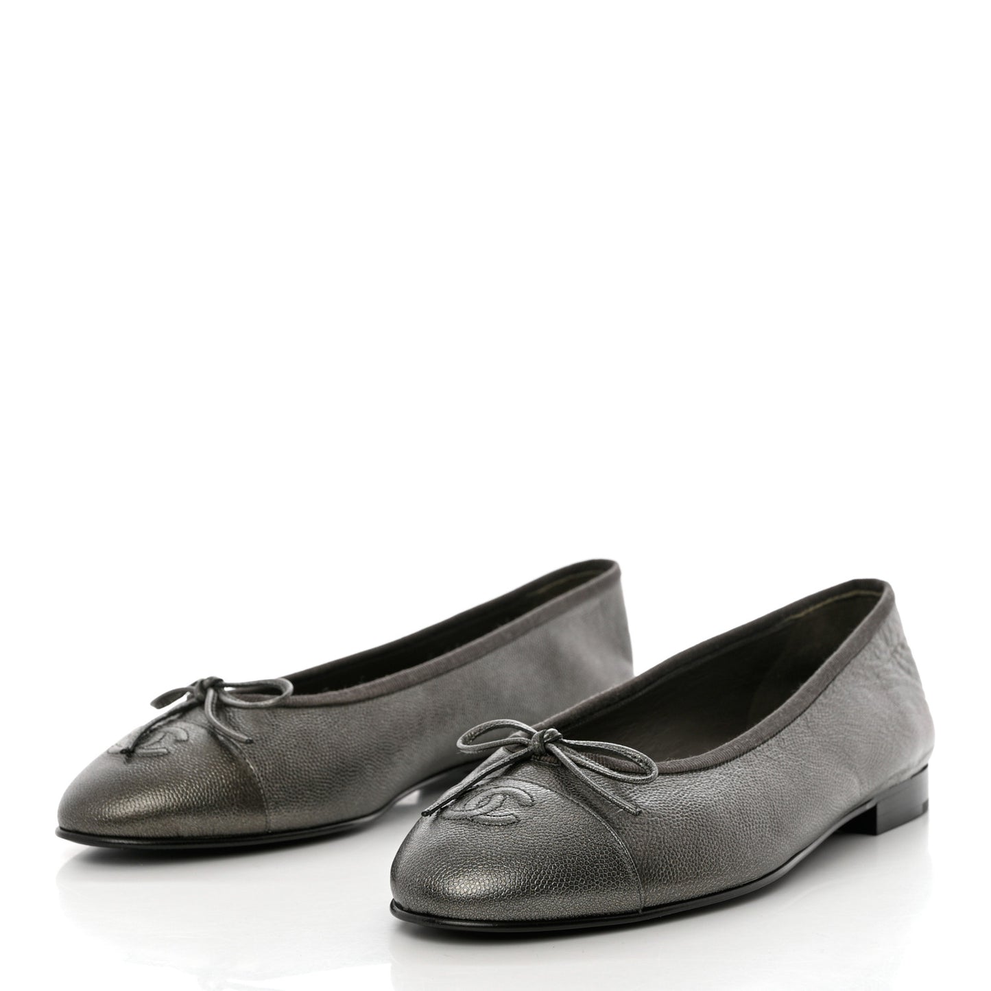 Metallic Caviar CC Cap Toe Ballerina Flats 40 Silver