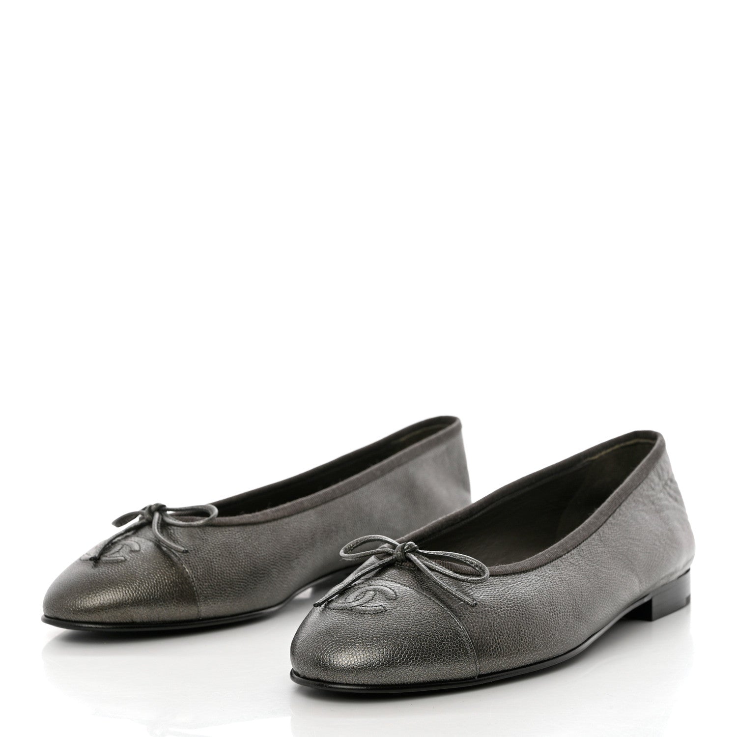 Chanel Metallic Caviar CC Cap Toe Ballerina Flats 40 Silver 3 of 10