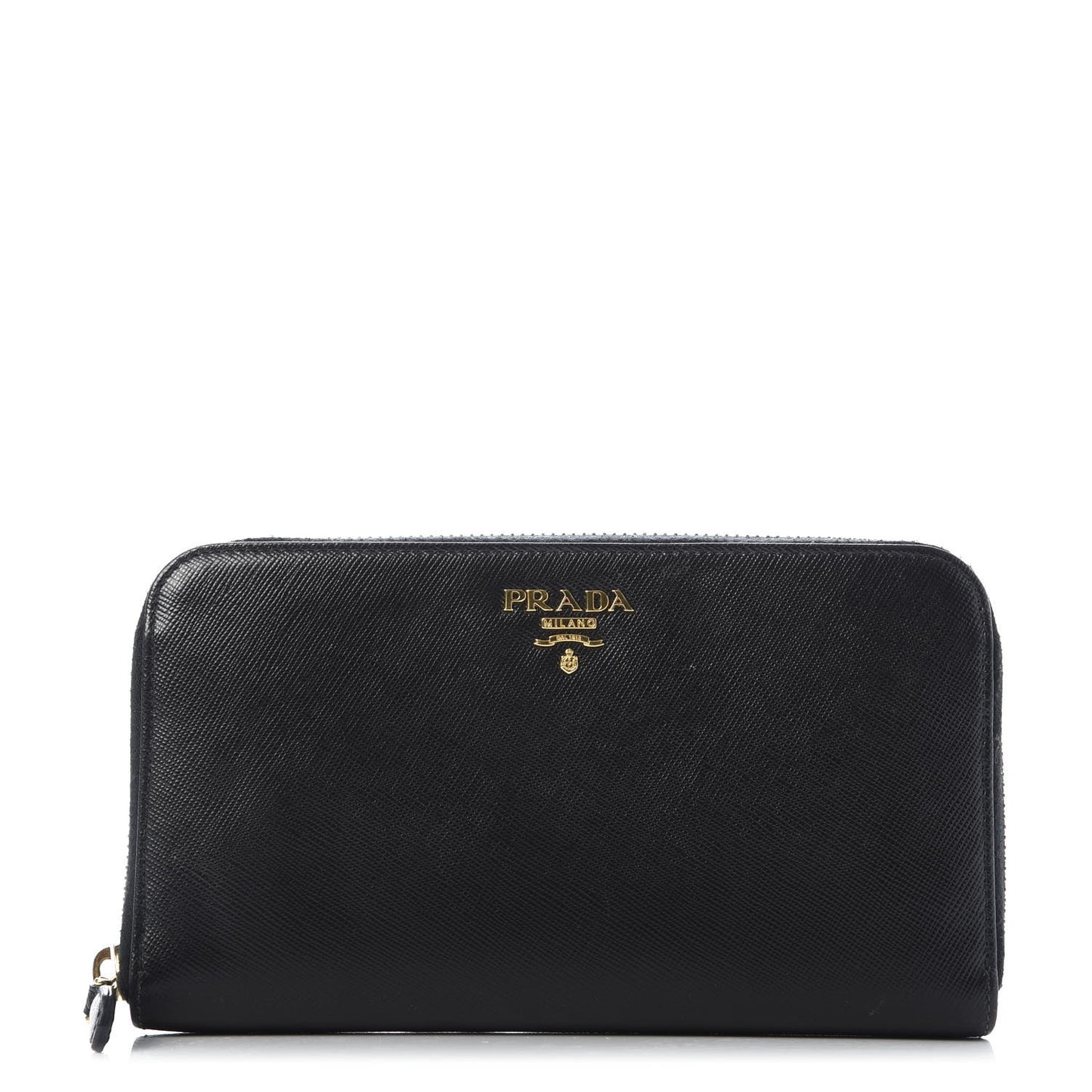Saffiano Metal Large Zip Around Wallet Black